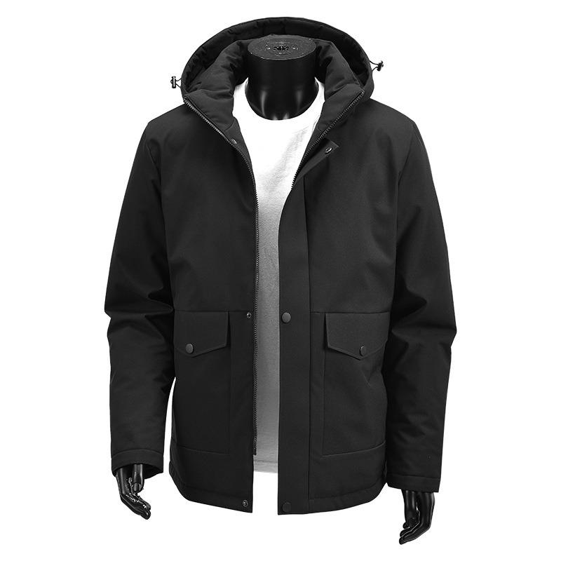 Europäische Größe gepolsterter Mantel Herren Winter Neu einfarbig locker Kapuze gefüttert Jacke Freizeit gefütterte Jacke Herrenmantel