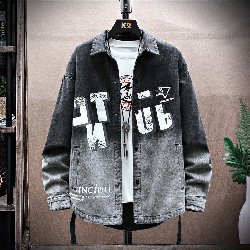Spring Men Solid Lapel Denim Jackets Fashion Jeans Jackets Loose Fit Casual Black Blue Coats