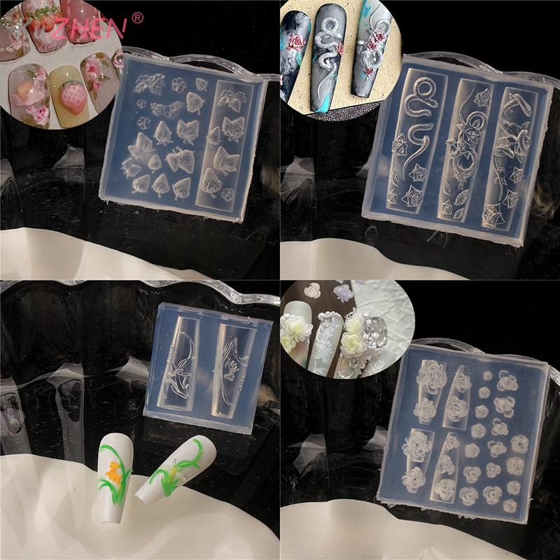 1Pc Nail Art Soft Silicone Flower Relief Mold 3d Carving Curved Template Tools Art Supplies Nail Art Charms Accessorie For Salon
