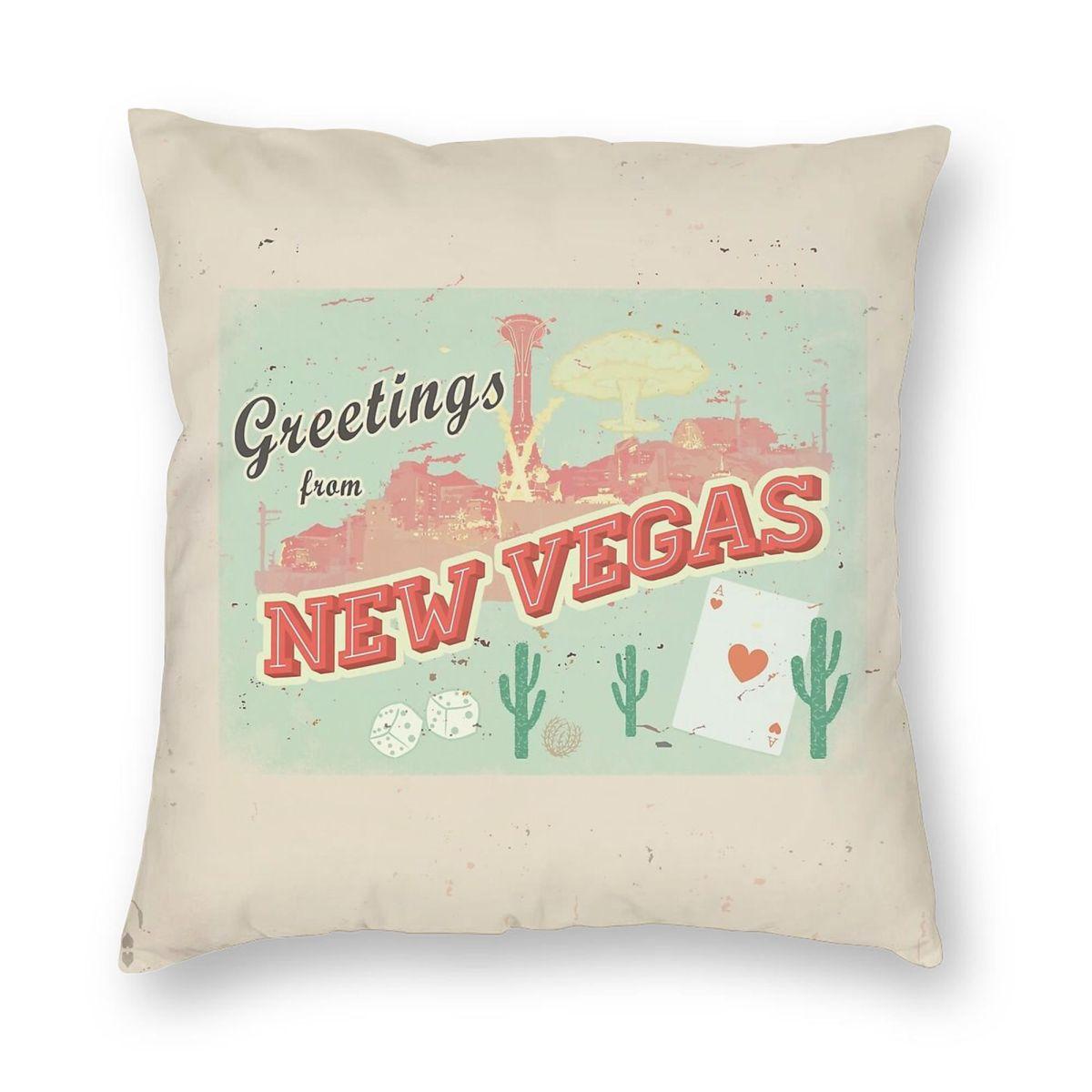 New Vegas Greetings Square Pillowcase Polyester Linen Velvet Creative Zip Decorative Bed Cushion Cover Peach skin 18*18(CM)-1Pcs