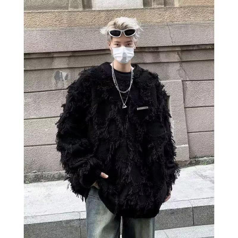 Unisex Oversized Knit Sweater With Tassel Detail Streetwear Loose Fit Winter Casual Pullover