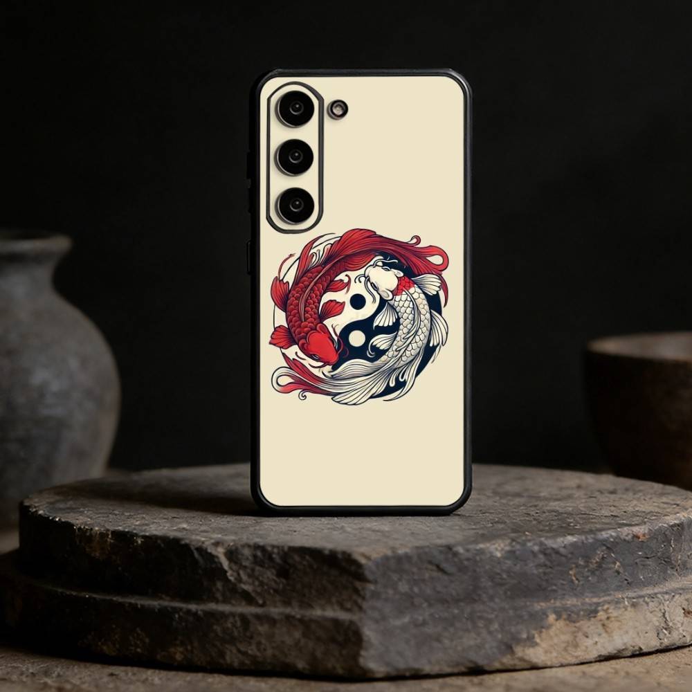 Coque de téléphone Art Poisson Carpe Koi Yin Yang Pour Samsung Galaxy A13,21s,22,31,32,52,53,71,72,73, Housse Noire Souple