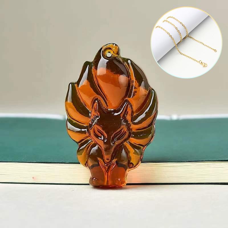 Unisex Chinese Animal Hand-Carved Fox Nine-Tailed Fox Pendant Chain Necklace Men Women Lucky Jewelry Gift 2025 New