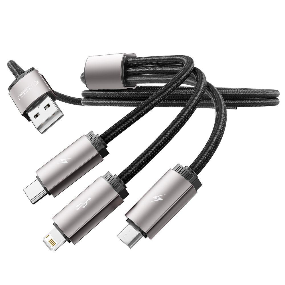 Kabel przewód 3w1 USB-A - Lightning / USB-C / micro USB 1m - szary