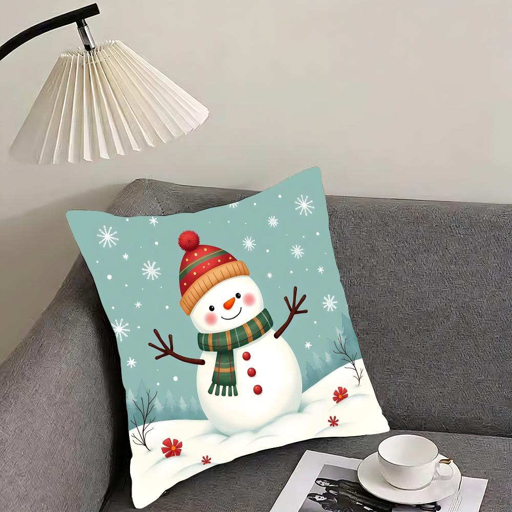 Snowman Cute Cushion Cover Pillowcase Ultra Soft Skin Friendly Fabric Cloud Like Comfort  Concealed Zipper