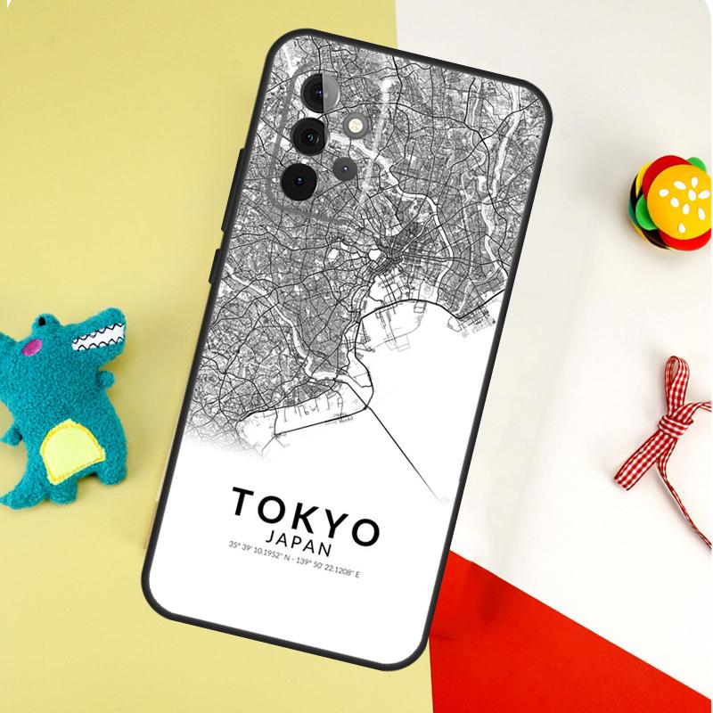 London Country Sketch City Map Case For Samsung Galaxy A54 A34 A24 A14 A12 A22 A32 A42 A52 A72 A52S A51 A71 A13 A53 Cover