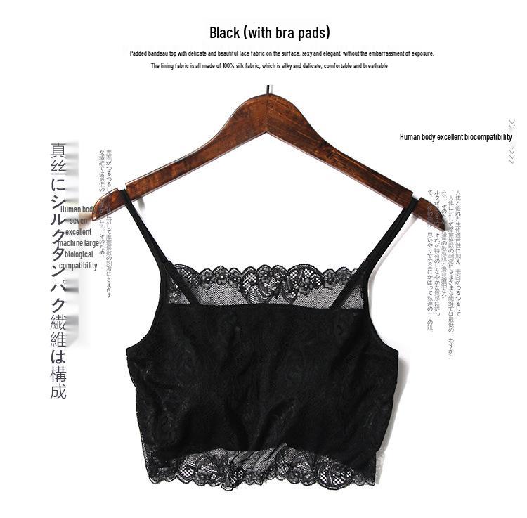 

Silk Lace Knitted Camisole Bandeau with Chest Pads for Women L чёрный