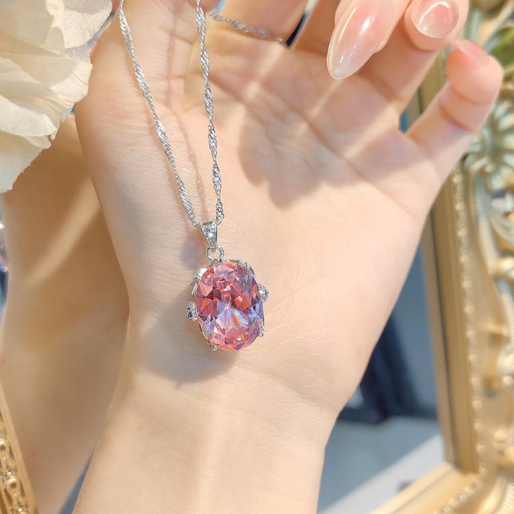 Dámská móda Náhrdelník Anti Paraiba modrý Vysoce uhlíkové diamantové náušnice Růžový zirkonový prsten Barevná pokladnicová sada