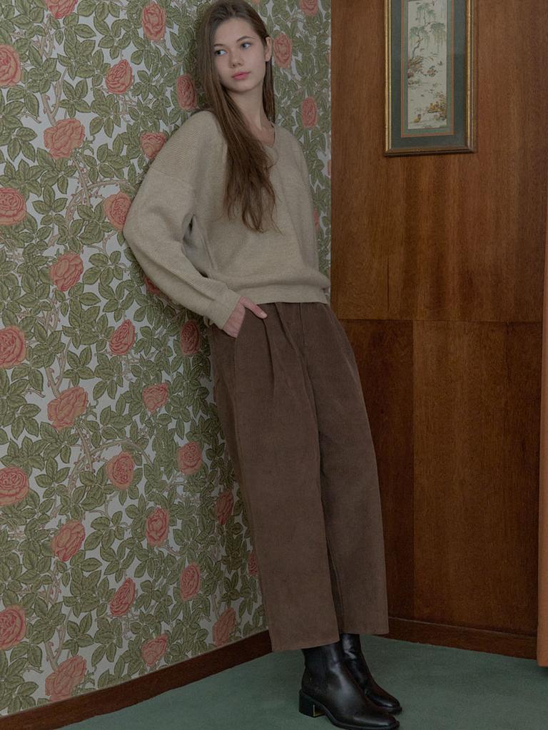 Avang Corduroy Crop Banding Pants - Brown