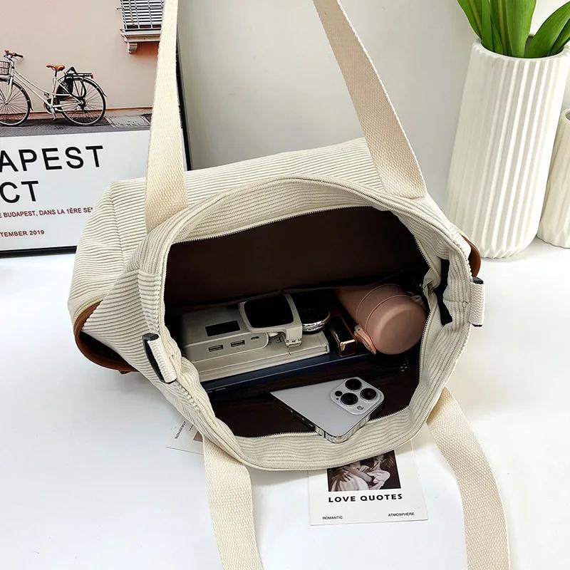 Geantă Tote nouă din Corduroy pentru Femei Capacitate Mare Geantă de Mână Studențească pentru Curs Geantă Casual Versatilă pentru Navetă de Umăr Unic/Crossbody