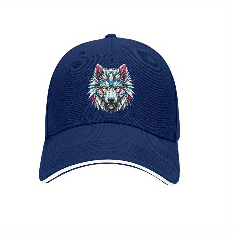 Geometrische Wolfskopf Baseballkappe Baumwolle Verstellbar Lässig Outdoor Sport Papa Hut Unisex