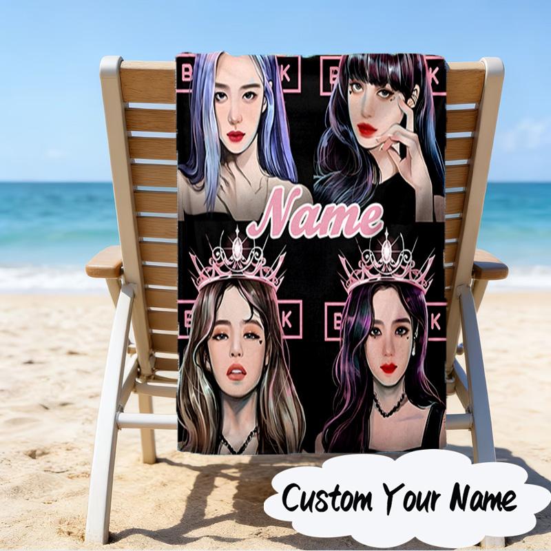 Custom Name Kpop Group Fashion Microfiber Beach Towel Super Soft & Absorbent for Bath, Beach, Travel Bath Time Accessory, Fan Gifts