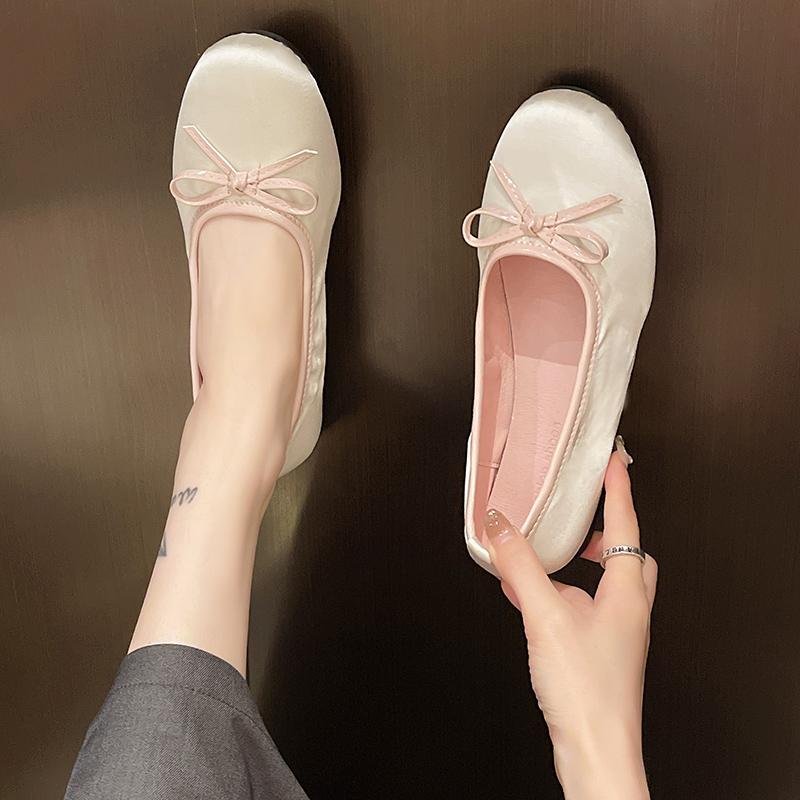 Spring and Autumn Soft Sole Ballet Shoes Round Toe Shallow Mouth Bow Comfortable Flat Slip-on Casual Non-Slip Flats