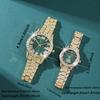 2 Pcs/Set Couple's Watch Set Luxury Rhinestone Set Quartz Watch Analog Elegant Green Dial Watch Ideal for Men and Women