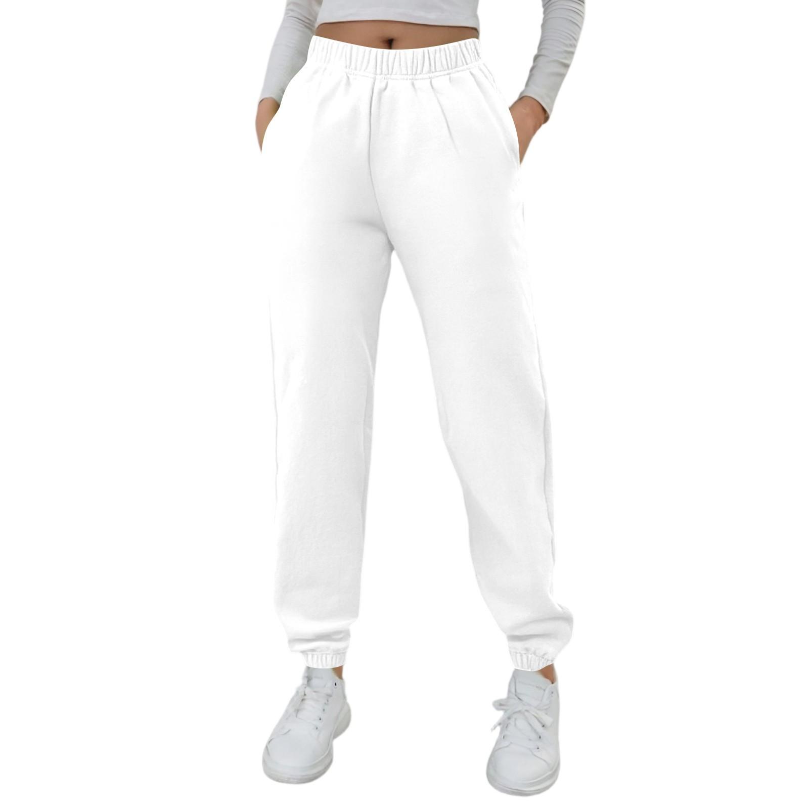 

Женские модные спортивные однотонные повседневные спортивные штаны с карманами и шнурком XL белый