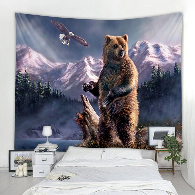 3D Bear Background Decoration Tapestry Curtain Nordic Style Bohemian Hippie Wall Decoration Tapestry Curtain Living Room Bedroom