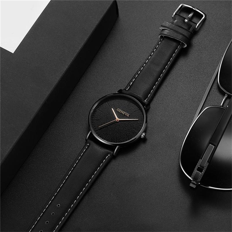 GENEVA Brand Men Watches Fashion Business Mens Quartz Watch Leather Belt Simple Casual Sport Wristwatch Man Relogio Masculino