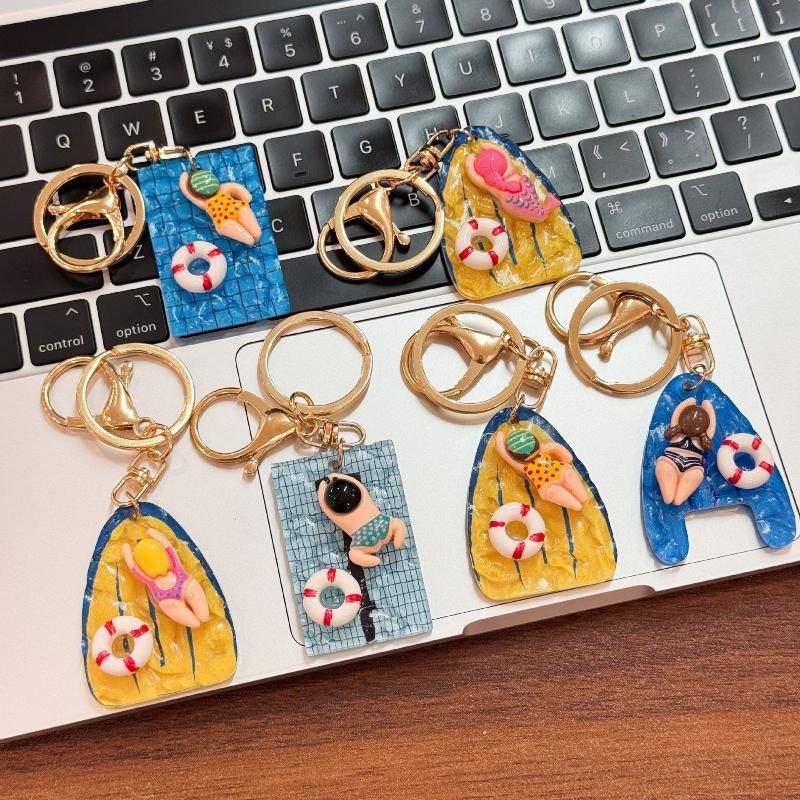 Creative Swimming Keychain Anti-scratch Pool Key Ring 1 PCS Lightweight Pendant for Car Key Bag Summer Party Gift