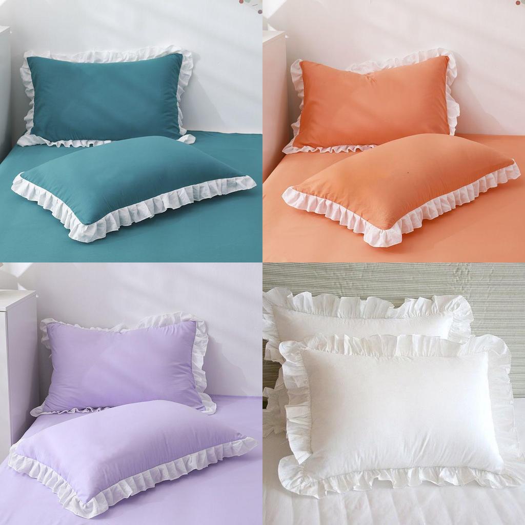 Cotton Pillowcase Pair With Solid Color For Home Bedroom Decor