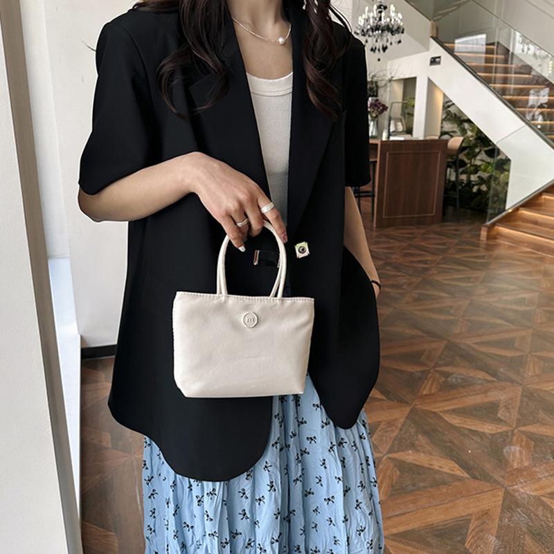 Simple Women Nylon Small Top Handle Shoulder Bag Versatile Solid Color Casual Bucket Shopper Handbag