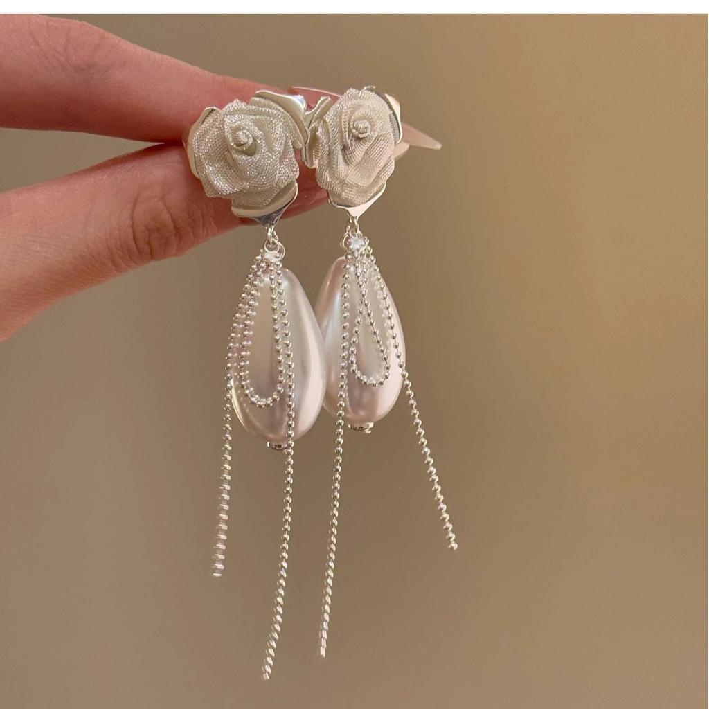 Dai Yue Floating Light~ Premium Anti-Pearl Tassel Earrings Women's Rose Flower Earrings Unique Earrings