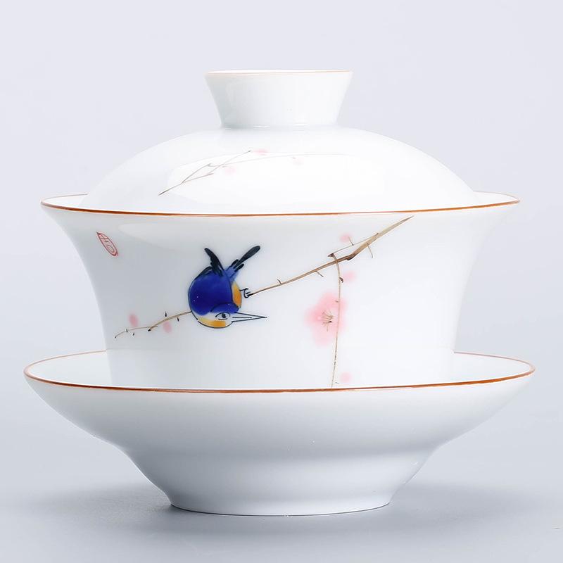 Nuevo estilo pintado a mano cuenco de té de porcelana blanca Conveniencia para viajar Juego de té juego de té Utensilios para beber para el hogar de oficina NLSLASI