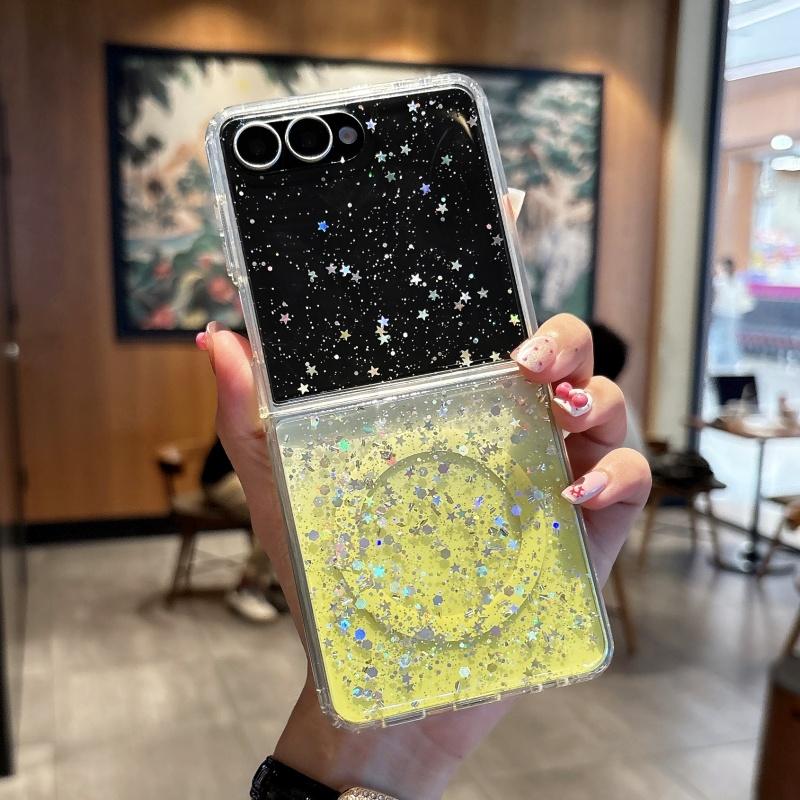 Glitter Gradient Transparent Magnetic Phone Case for Samsung Galaxy Z Flip 7 FE 6 5 4 3 for Magsafe Wireless Charge Cover