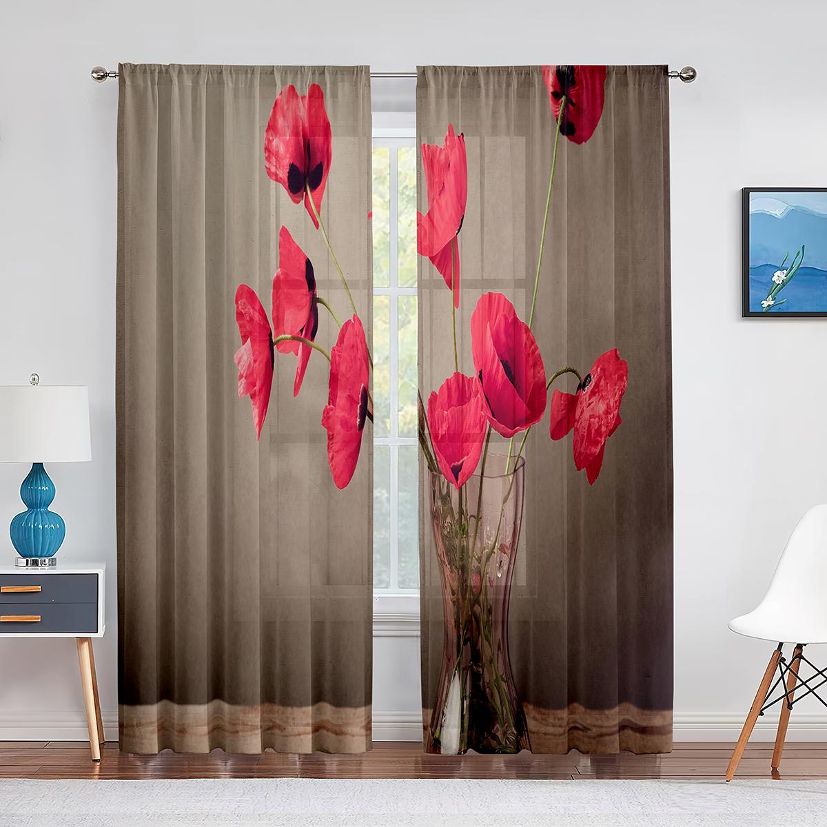 Красно-оранжевая прозрачная вуаль с цветочным рисунком — фото 7