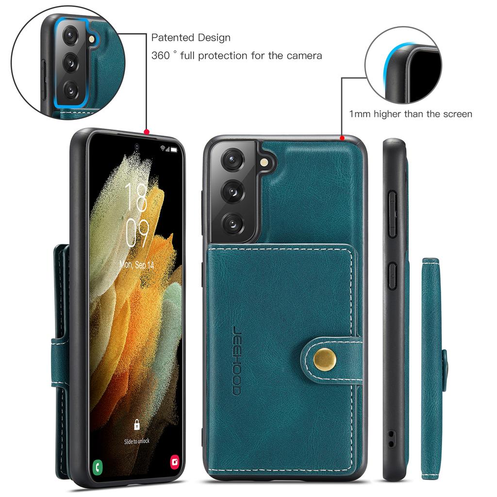 For Samsung Galaxy S22+ 5G Case JEEHOOD J01 Retro Leather Phone Back Cover with Detachable Magnetic Card Holder
