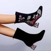 Fashion New 2025 Fashion Winter Women Boots Embroidered Mid Calf Plush Motorcycle Boots Zipper Square Heel Warm Ladies Botas Mujer Yu89