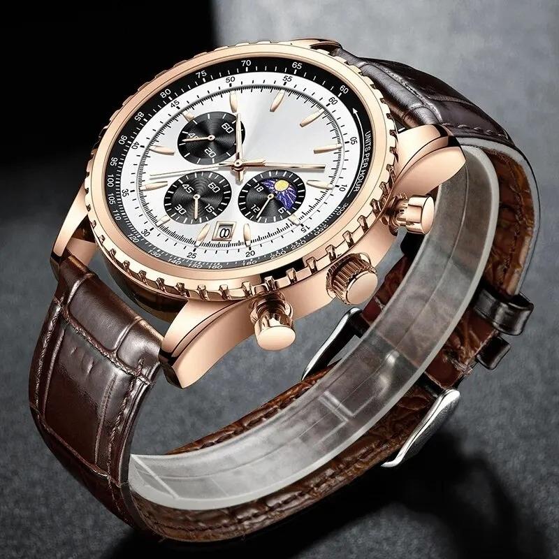 New Mens Watches Top Brand Luxury Men Wrist Watch Leather Quartz Watch Sports Waterproof Male Clock Relogio Masculino+Box