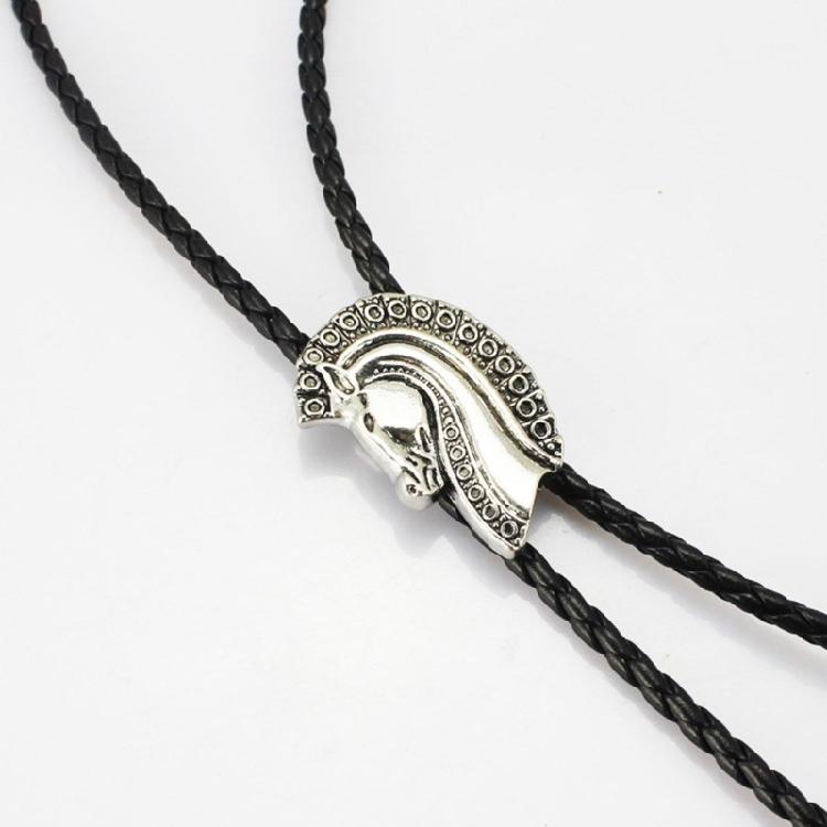 Elegant Black Bolo Tie with Horse Head Pendant Cowboy Necktie Western Tie