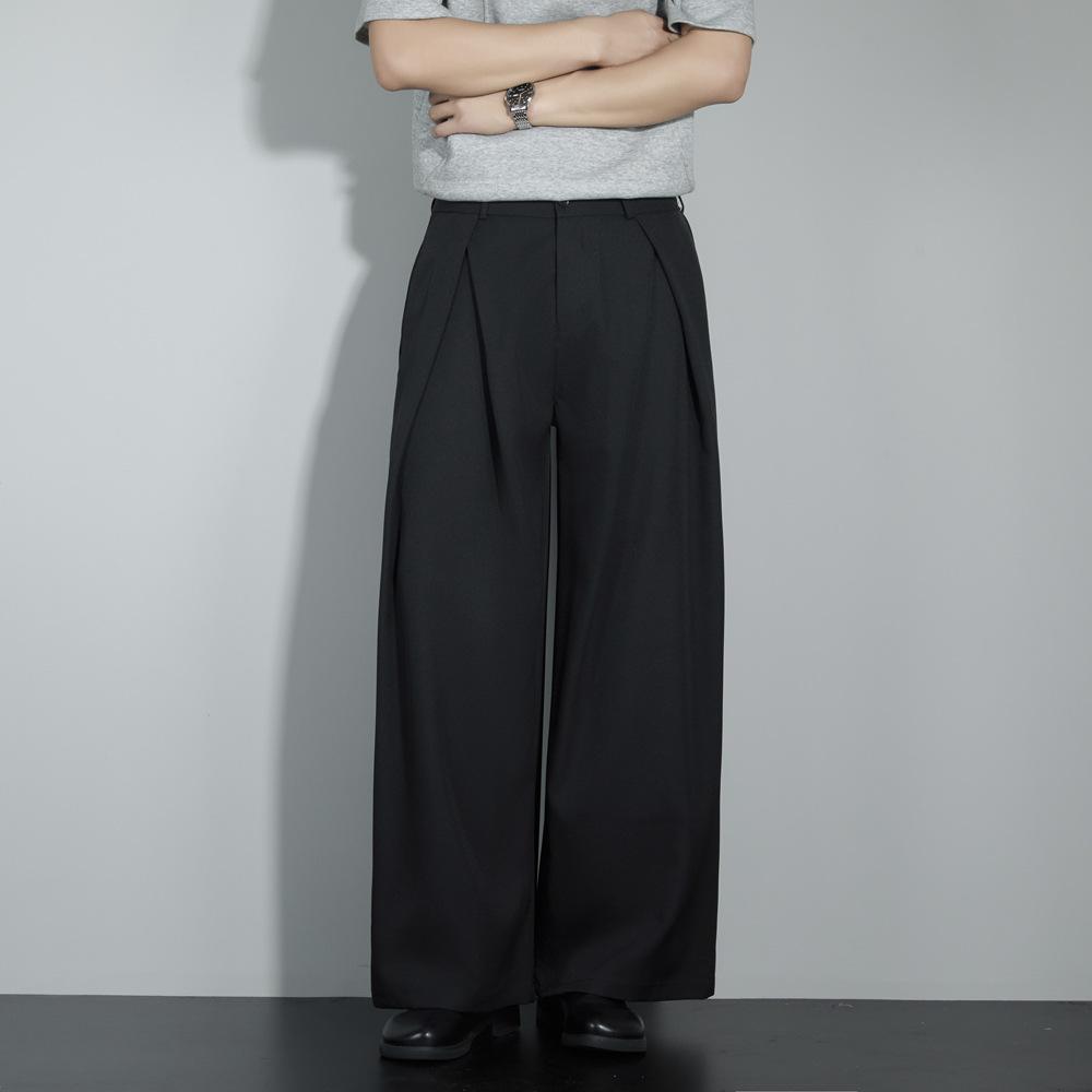 Summer New Three-dimensional Pleated Wide-leg Loose Suit Pants Men's Silhouette Non-ironing Casual Straight Trousers Men