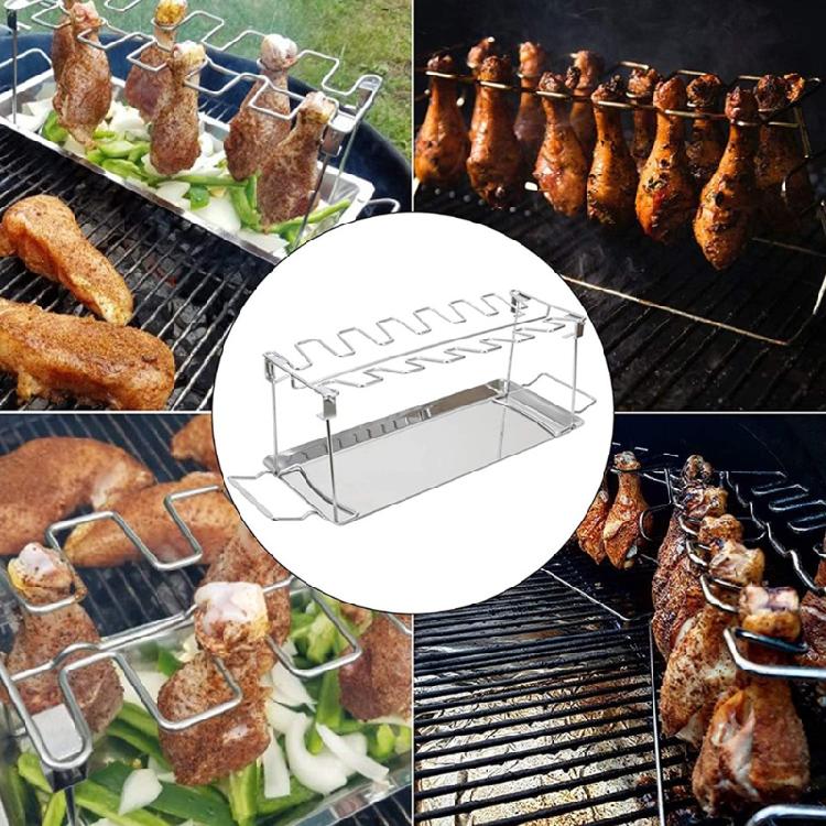 14 Slots Chicken Leg Wing Grill Rack Drumsticks Holder Smoker Oven Roaster Stand