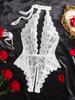 Deep V White Lace Sexy Lingerie For Women Transparent Underwear Set Crotchless Open Ass Bodysuit Female Teddies Erotic Outfits