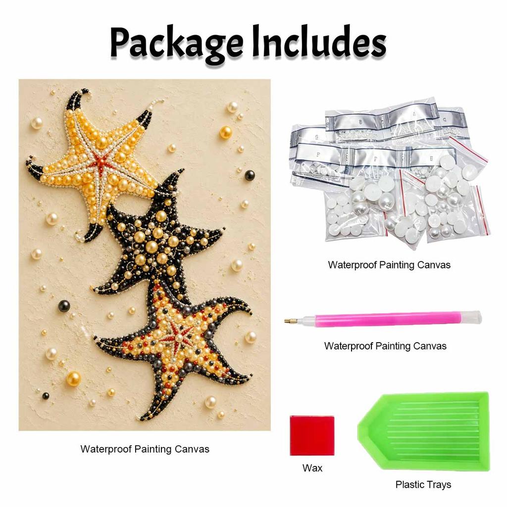 Easy DIY Framed Pearl Bead Painting Kit with Starfish Ocean Theme 3D Sparkling Canvas Art for Home Decoration Gift Idea