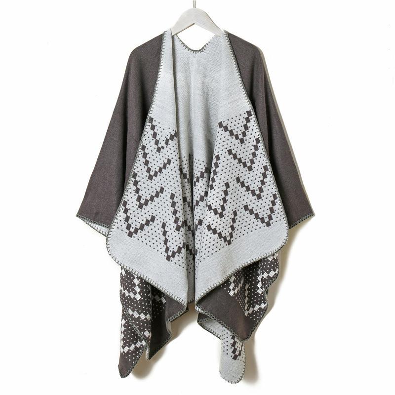 Travel large shawl women's imitation cashmere with double-sided cape geometric pattern fringe air-conditioning room cape summer