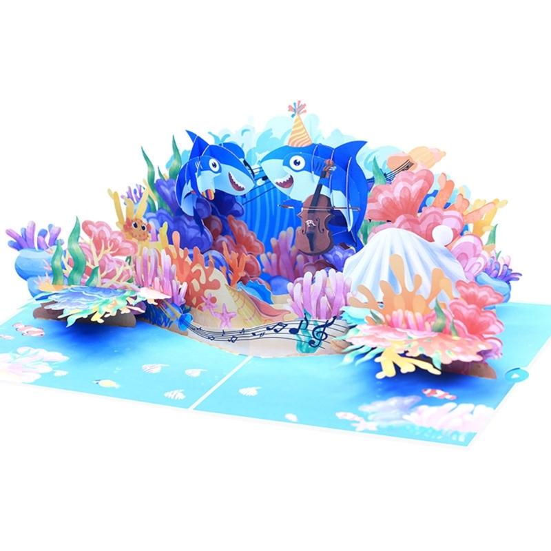 Ocean Theme Dimensional Card with Marine Life Decoration for Special Occasion Handmade Papercraft Greeting Car