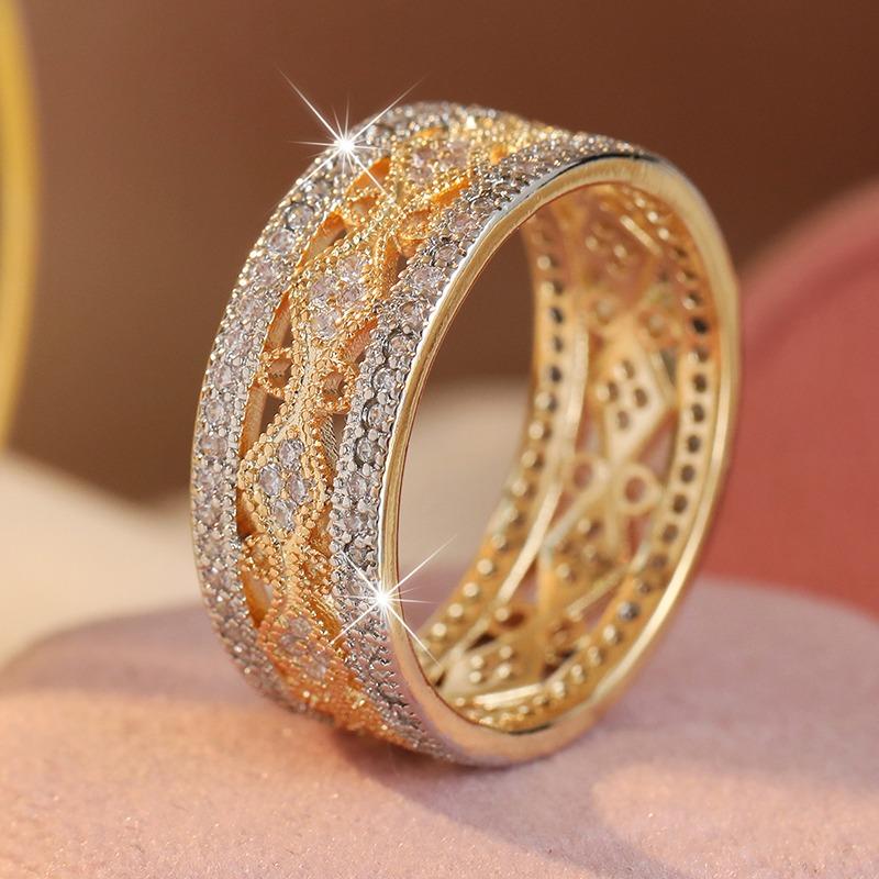 Luxury Inlaid White CZ Women's Ring Retro Two Color Geometry Daily Wear Party Jewelry Anniversary Gift