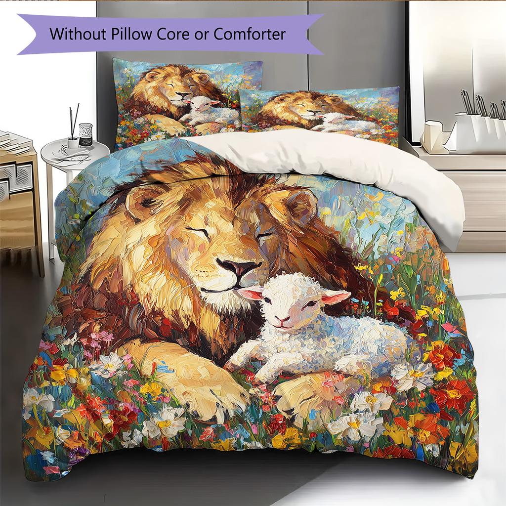 Painted Lion Pattern Bedding Quilt Set  Home Decoration  Gift (1 * duvet cover + 2 * pillowcase  without core)