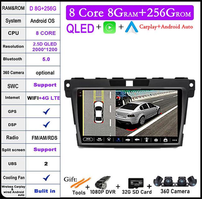 QLED Android 14 Car Radio For Mazda CX7 CX-7 CX 7 2008 - 2015 Car Multimedia Navigation GPS Video Carplay Auto BT RDS Stereo