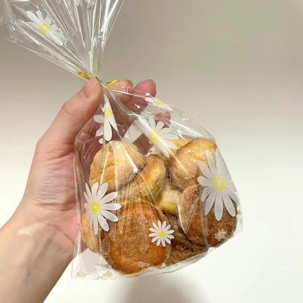 50/100pcs New 50/100pcs Candy Bag Daisy Food Grade Cookie Packaging Bag Transparent Disposable Gifts Wrapping Supplies