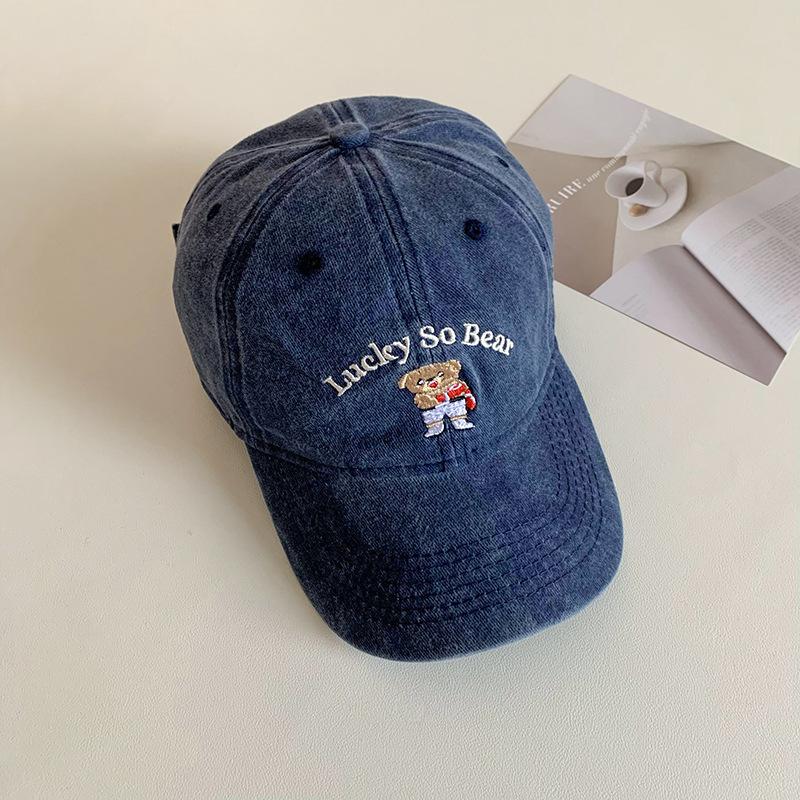 

Стильная мультяшная шапка с мишкой, женская кепка с вышивкой букв, универсальная парная бейсболка, солнцезащитная шляпа Adjustable тёмно-синий