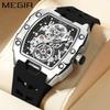 Automatic Mechanical Watch for Men Fashion Casual Sport Waterproof Wristwatch Male with Silicone Strap Tonneau Dial