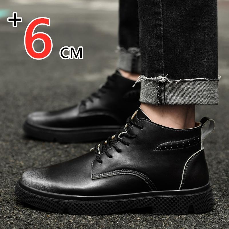 Spring/Winter Cowhide Man Elevator Boots Hidden Heel Warm Heightening Shoes For Men Increase Insole 6CM Casual Lift Leather Shoe