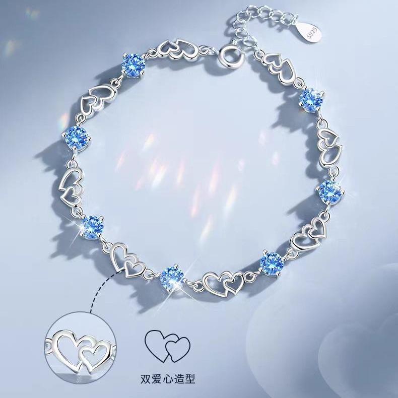 925 Sterling Copper Double Layered Heart-shaped Bracelet for Women Vintage Korean Crystal Bracelets High Quality Party Zircon