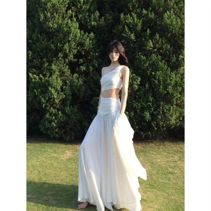 Women s Asymmetrical White Maxi Dress – Sleeveless Summer Vacation Fashion XL