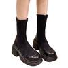 Large size boots autumn and winter new thick-soled thick heel retro black suede round head over the knee elastic thin boots