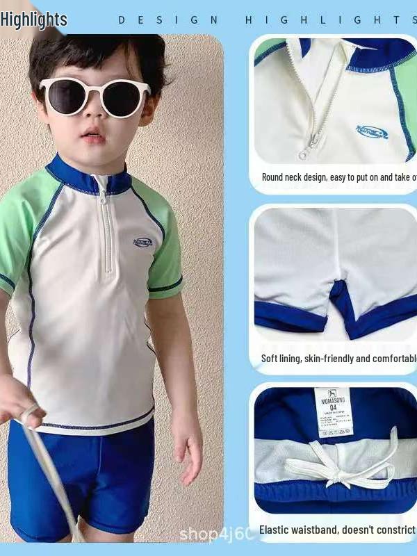 Jungen-Zweiteiler-Badeanzug-Set mit Sonnenschutz für Kinder und Schüler, schnelltrocknend