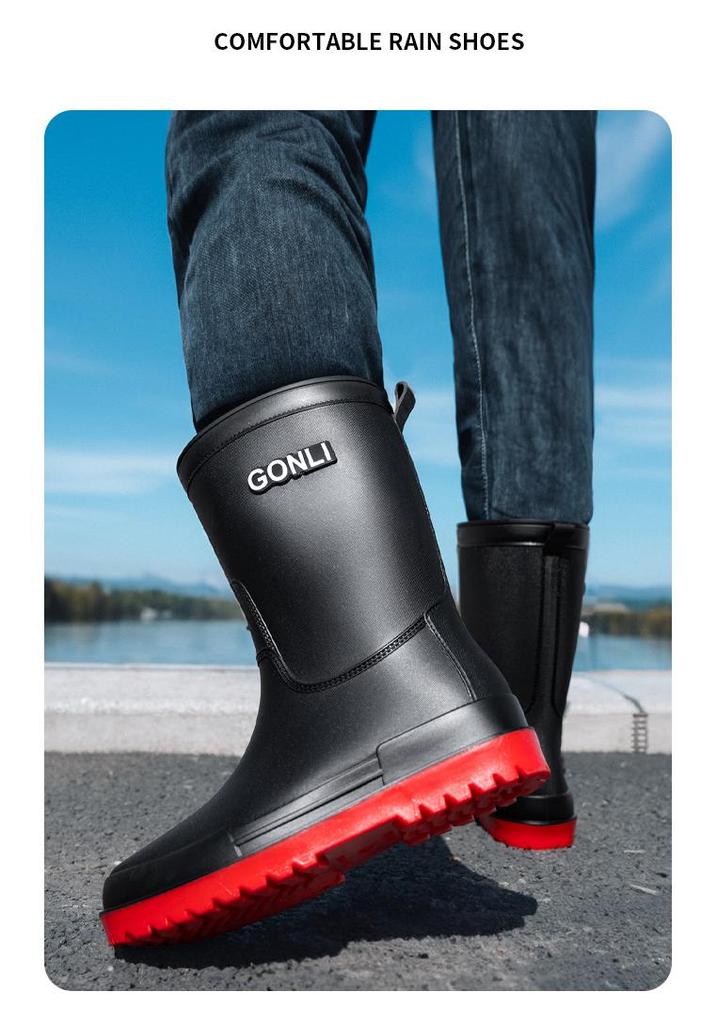Men's Waterproof Rain Boots: Warm, Non-Slip, High-Top with Elastic Cuff, Ideal for Kitchen, Car Wash, and Fishing.